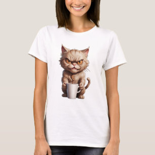 T-shirt Chat en colère avec tasse de café mignon drôle cha