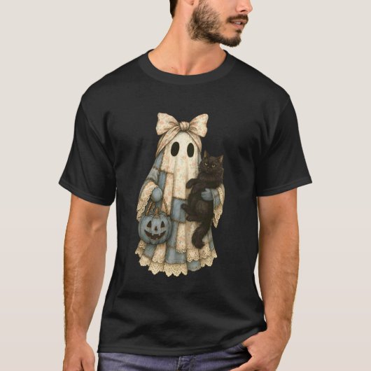 T-shirt Chat en Denim Bleu Patchwork Fantôme Noir Cos Hall (Devant)