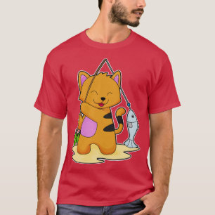 T-shirt Chat en Fisher avec une baguette de pêche Poisson
