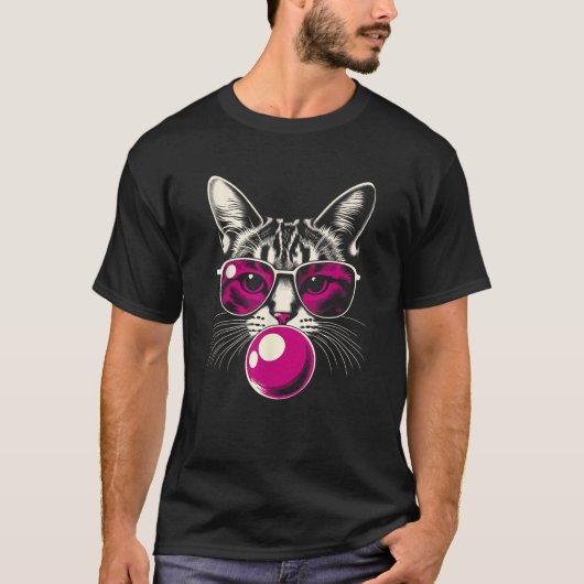 T-shirt Chat en lunettes roses Buble rose Hommes Femmes En (Devant)