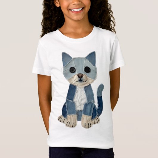 T-Shirt Chat en patchwork de denim (Devant)