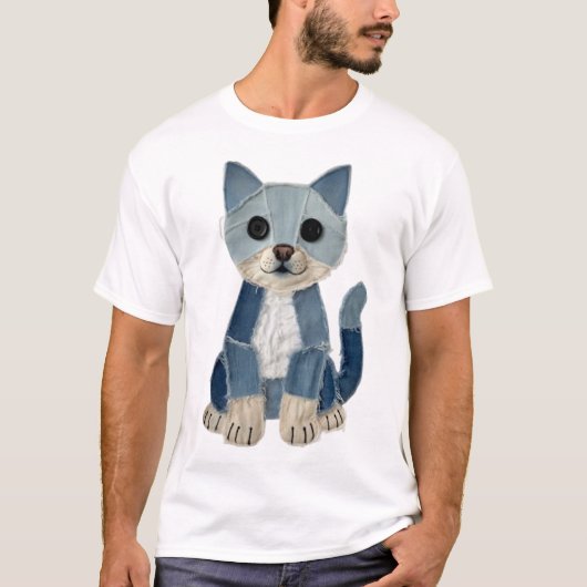 T-shirt Chat en patchwork de denim (Devant)