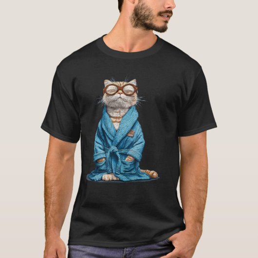T-shirt Chat en robe de chambre à lunettes pour dormir (Devant)