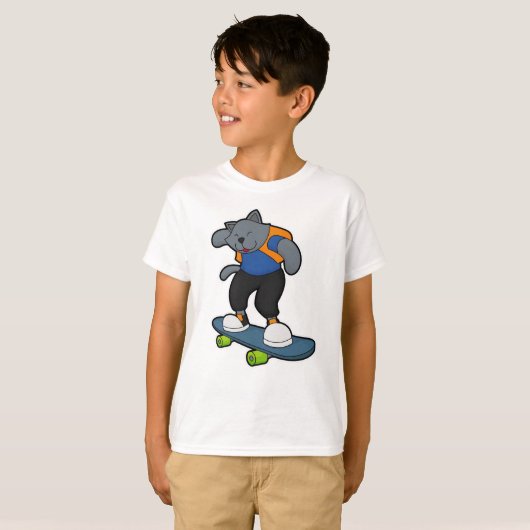 T-shirt Chat en Skateboard avec Skateboard (Devant entier)