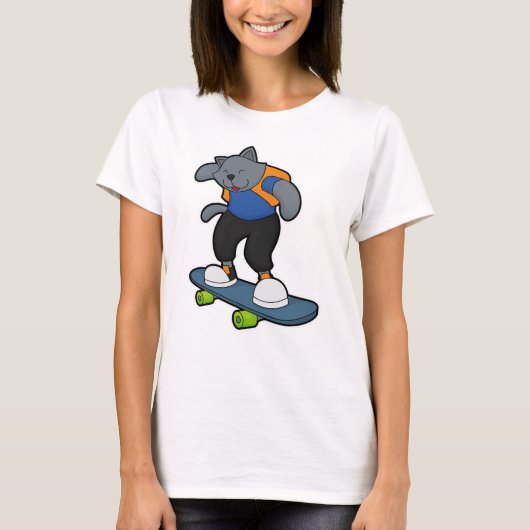 T-shirt Chat en Skateboard avec Skateboard (Devant)