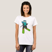 T-shirt Chat en Skier avec Ski (Devant entier)