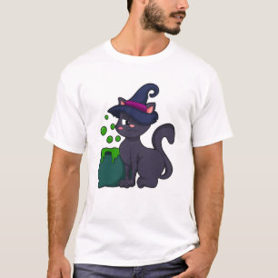 T-shirt Chat en sorcière avec Cauldron