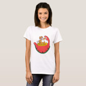 T-shirt Chat en surfeur avec pastèque (Devant entier)