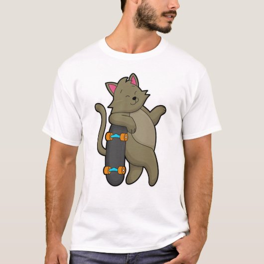 T-shirt Chat en tant que skate avec skateboard (Devant)