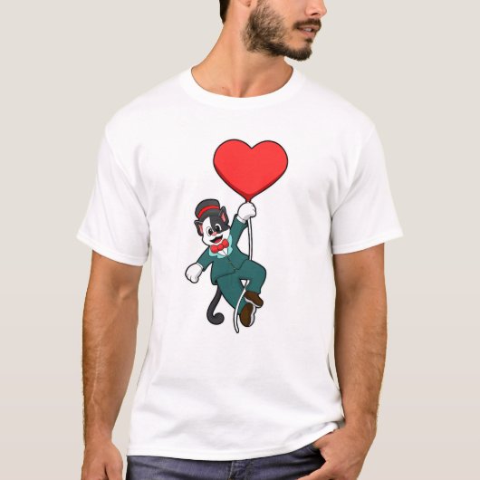 T-shirt Chat en tenue de marié avec ballon en forme de cœu (Devant)