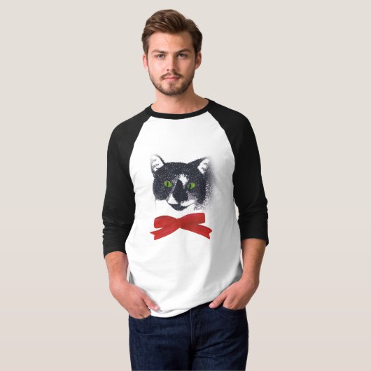 T-shirt Chat en Tuxedo noir et blanc avec Bow rouge, Tshir (Devant entier)