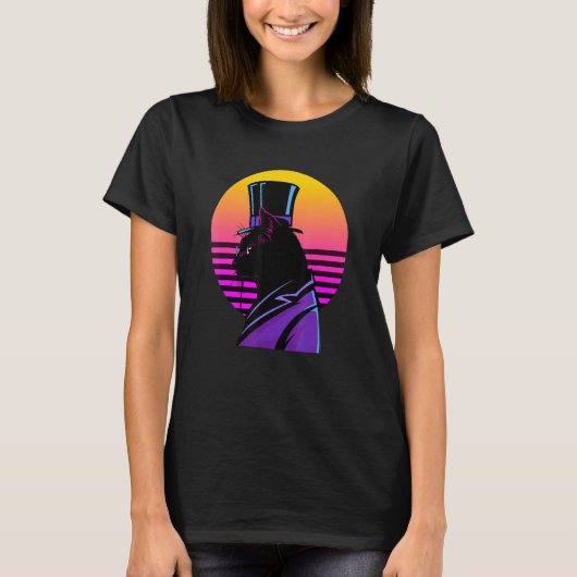 T-shirt Chat en violet Tuxedo Top Chapeau et Verre des yeu (Devant)