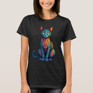 T-shirt Chat en vitrail multicolore 784