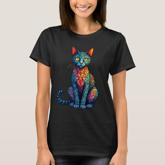 T-shirt Chat en vitrail multicolore 784 (Devant)