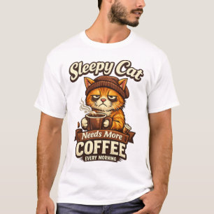 T-shirt Chat Endormi a Besoin de Plus de Café Chaque Matin