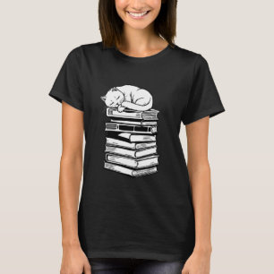T-shirt Chat endormi avec des livres Bibliophile mignon Dr