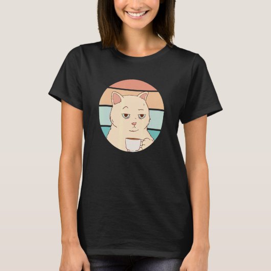 T-shirt Chat Ennuyé Avec Café (Devant)