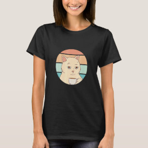 T-shirt Chat Ennuyé Avec Café Rétro Soleil Graphique