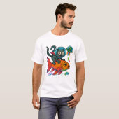 T-shirt Chat équitation de poisson s'échapper Alien (Devant entier)