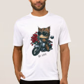 T-shirt Chat équitation moto roses rouges fleurs mon amour (Devant)