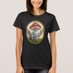 T-shirt Chat esthétique Cottagecore avec chapeau de champi