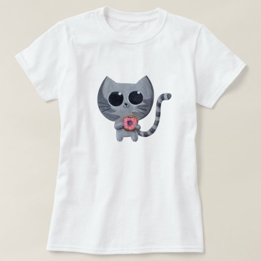 T-shirt Chat et beignet gris mignons (Design devant)