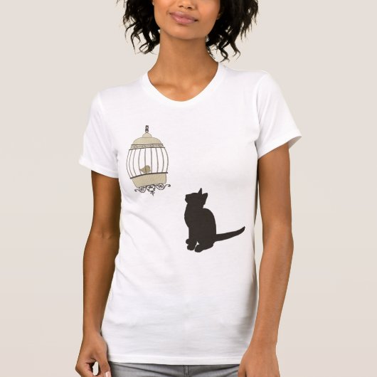 T-shirt Chat et cage à oiseaux (Devant)