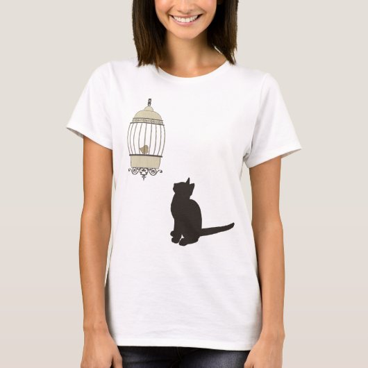 T-shirt Chat et cage à oiseaux (Devant)