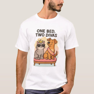 T-shirt Chat et Chien amusant - Un lit, deux Divan