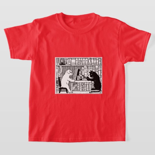 T-shirt Chat et chien dans la bibliothèque (Poser)