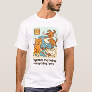 T-shirt chat et chien - Ensemble ils détruisent