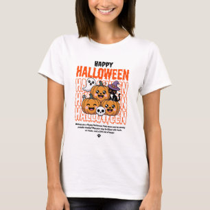 T-shirt Chat et citrouille d'Halloween grunge noir et oran
