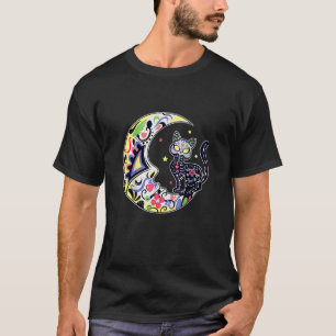T-shirt Chat Et Crâne De Sucre De Lune Dia De Los Muertos 