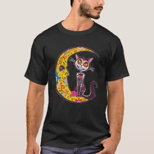 T-shirt Chat Et Lune Dia De Los Muertos Mexique