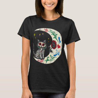 T-shirt Chat Et Lune Sugar Crâne Calavera Dia De Muertos H
