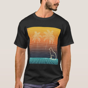 T-shirt Chat et palmiers en ligne d'art néon