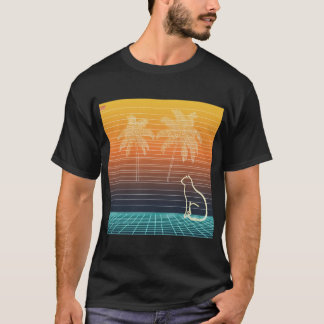 T-shirt Chat et palmiers en ligne d'art néon