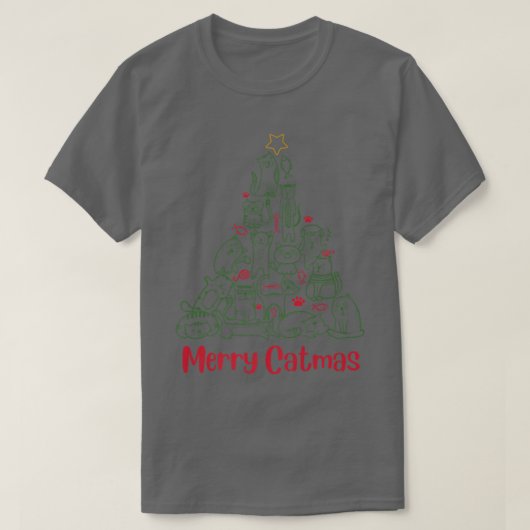 T-shirt Chat et poisson amusant Catmas de Noël Arbre de No (Design devant)