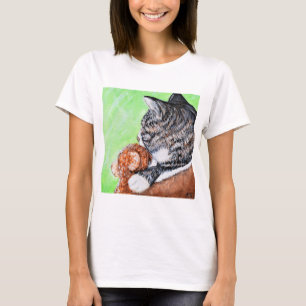 T-shirt Chat et son ours dans la peinture de la fenêtre