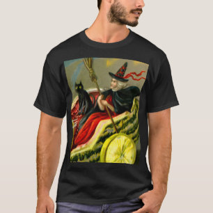 T-shirt Chat et sorcière vintage d'Halloween noir