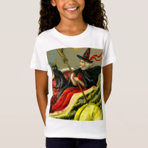 T-Shirt Chat et sorcière vintage d'Halloween noir