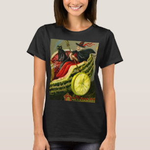 T-shirt Chat et sorcière vintage d'Halloween noir