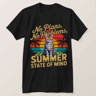 T-Shirt Chat Été Rétro Coucher de Soleil - Pas de 