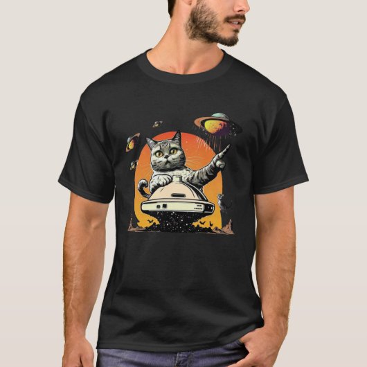 T-shirt Chat étrange OVNI Alien (Devant)