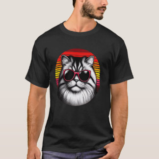 T-shirt Chat Exotic Shorthair Rétro Lunettes de Soleil Cou