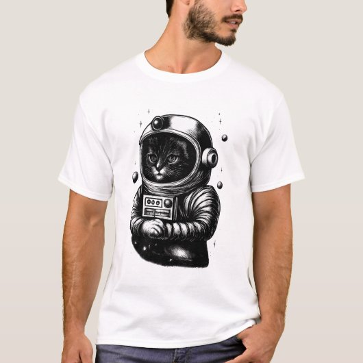 T-shirt Chat Explorateur Spatial avec Casque (Devant)