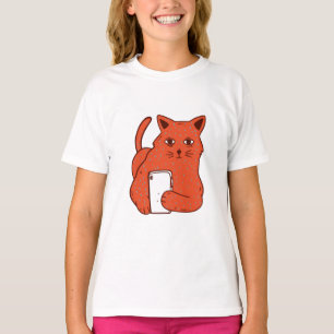 T-shirt Chat Fantastique Adorable Avec un Téléphone Portab
