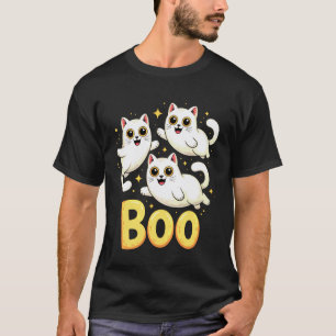 T-shirt Chat Fantôme Boo Mignon Kitty Chats Amoureux Hallo