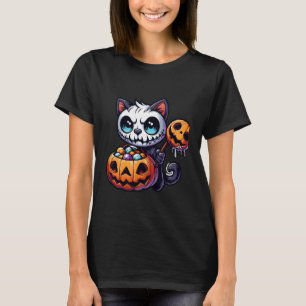 T-shirt Chat fantôme de Halloween effrayant Sac de bonbons