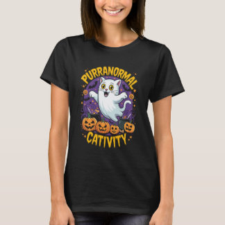 T-shirt Chat fantôme drôle d'Halloween Purranormal Cativit